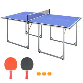 6ft Mid-Size Table Tennis Table Foldable & Portable Ping Pong Table Set for Indoor & Outdoor Games with Net, 2 Table Tennis Paddles and 3 Balls (Color: as Pic)